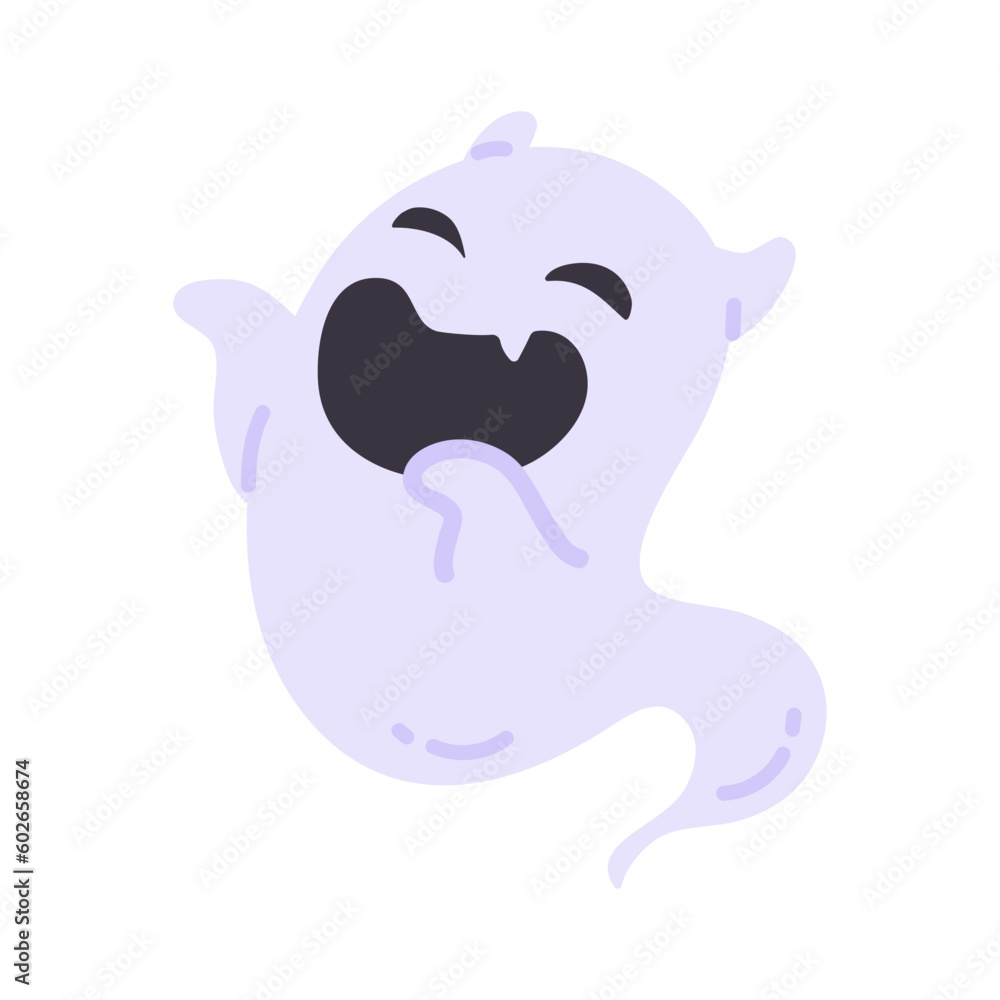 Obraz premium Cartoon ghost in white robe floating Haunt and scare people on Halloween night.