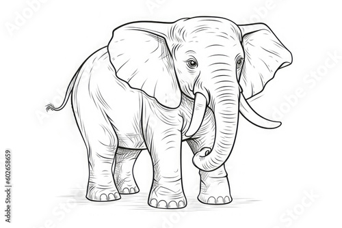 African elephant isolated on white background  children s drawing for coloring. Generative ai.