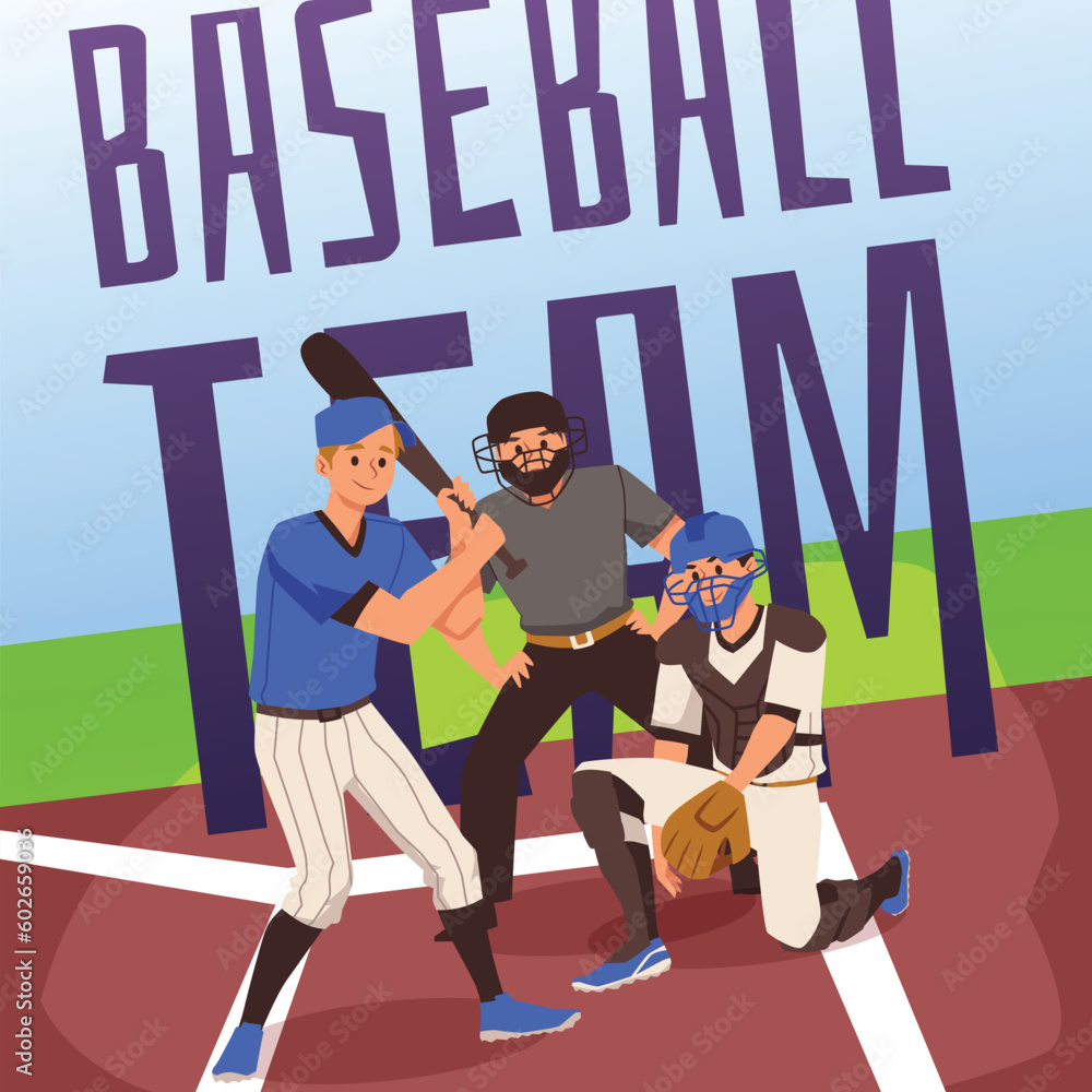 Obraz premium Squared banner with baseball team flat stye, vector illustration