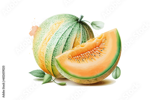 Melon watercolor. Vector illustration desing.