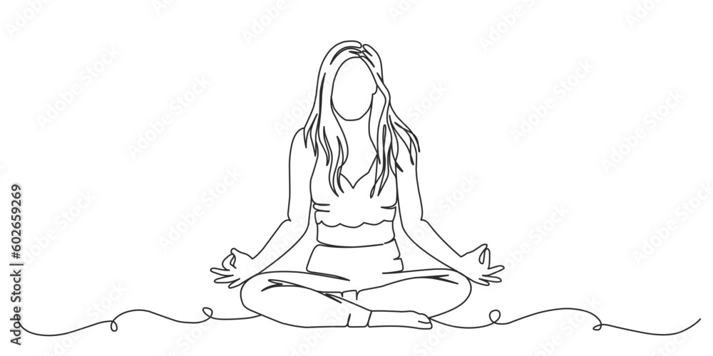 girl in a yoga lotus pose line art style vector illustration girl in a yoga lotus pose line art style vector illustration