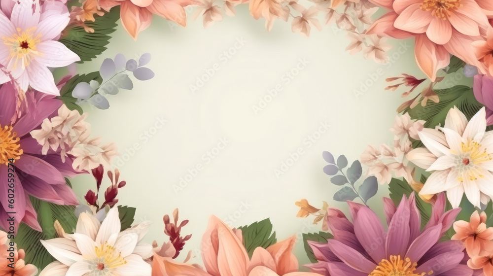 Flower background with copy space. Floral frame. Vector illustration. Generated AI