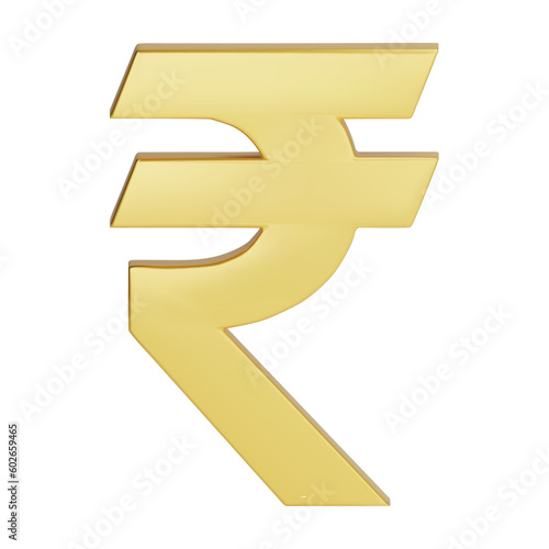 Gold Indian Rupee currency symbol isolated on white background. Gold Rupee sign. 3D rupee money currency sign. 3D vector Illustration.