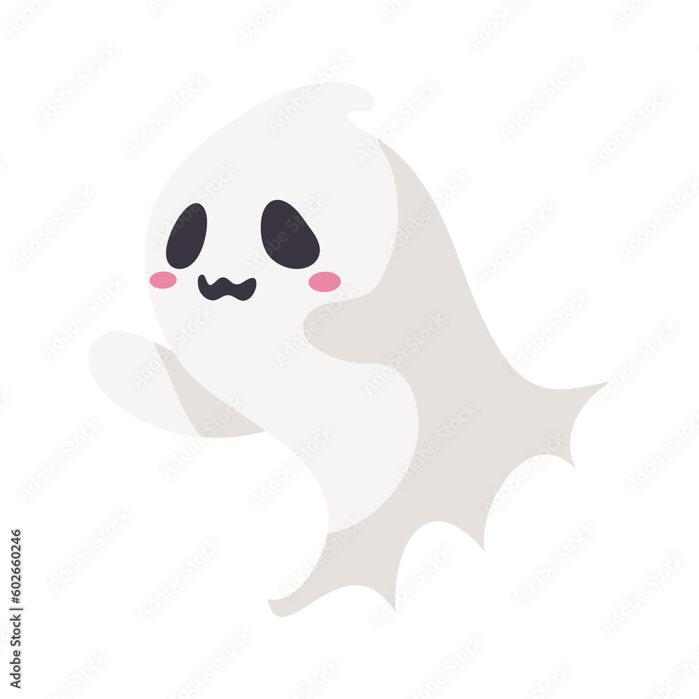 Cartoon ghost in white robe floating Haunt and scare people on Halloween night. Cartoon ghost in white robe floating Haunt and scare people on Halloween night.
