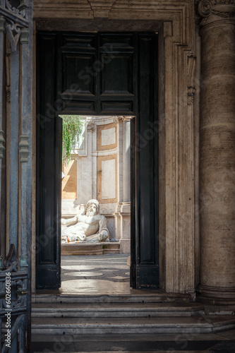 View of Marforio statue at Capitoline Museum in Rome, Italy.