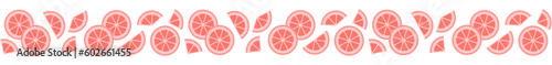 Seamless border garland with grapefruit slices. Isolated vector and PNG illustration on transparent background.