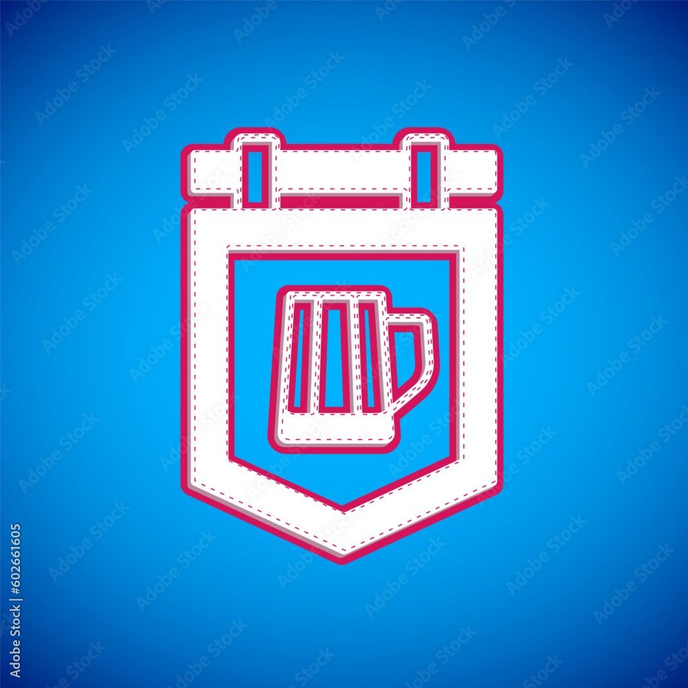 White Street signboard with glass of beer icon isolated on blue background. Suitable for advertisements bar, cafe, pub, restaurant. Vector White Street signboard with glass of beer icon isolated on blue background. Suitable for advertisements bar, cafe, pub, restaurant. Vector
