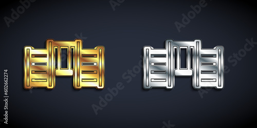Gold and silver Wooden Swedish wall icon isolated on black background. Swedish stairs. Long shadow style. Vector