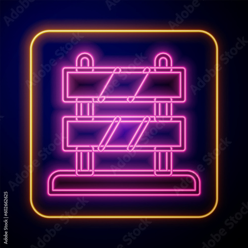 Glowing neon End of railway tracks icon isolated on black background. Stop sign. Railroad buffer end to destination. Vector