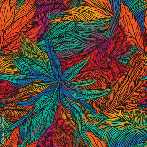 Seamless Colorful Marijuana Pattern.

Seamless pattern of marijuanas in colorful style. Add color to your digital project with our pattern!