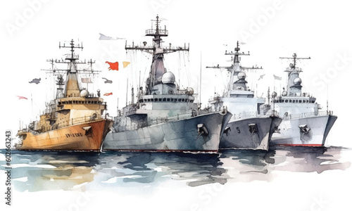 Cruisers These are fast maneuverable warships watercolor painting Abstract background. 