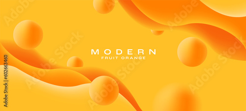 Tableau sur toile 3d render juicy orange background with soft shapes of waves and spheres, tasty s