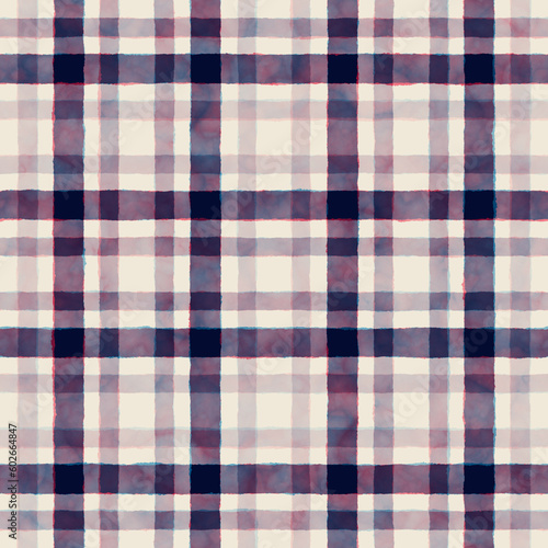 Watercolor-Dyed Effect Textured Checked Pattern.