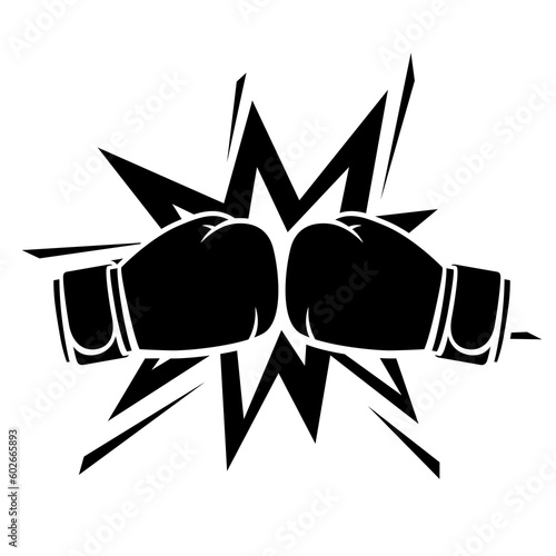 Emblem with boxing gloves. Box club label. Sport illustration in cartoon style.