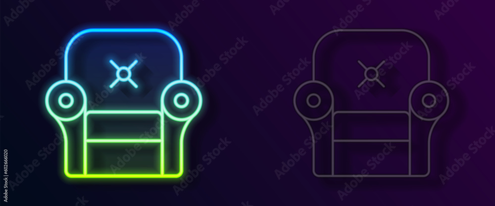 Glowing neon line Armchair icon isolated on black background. Vector Glowing neon line Armchair icon isolated on black background. Vector