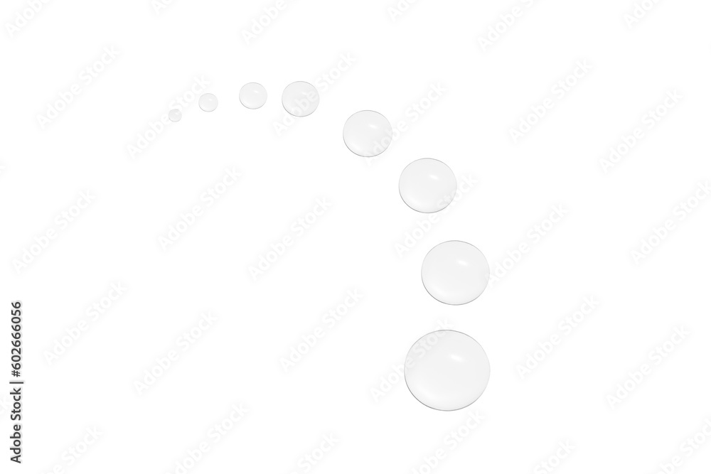 Drops of transparent gel or water in the form of a semi-circle, with decreasing size.No background. PNG Drops of transparent gel or water in the form of a semi-circle, with decreasing size.No background. PNG