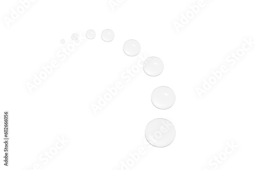 Fototapeta Naklejka Na Ścianę i Meble -  Drops of transparent gel or water in the form of a semi-circle, with decreasing size.No background. PNG