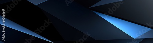 Black blue abstract modern background for design. Dark. Geometric shape. 3d effect. Diagonal lines  stripes. Triangles. Gradient. Light  glow. Metallic sheen. Minimal. Web banner. Wide. Panoramic