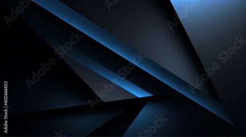 Black blue abstract modern background for design. Dark. Geometric shape. 3d effect. Diagonal lines, stripes. Triangles. Gradient. Light, glow. Metallic sheen. Minimal. Web banner.