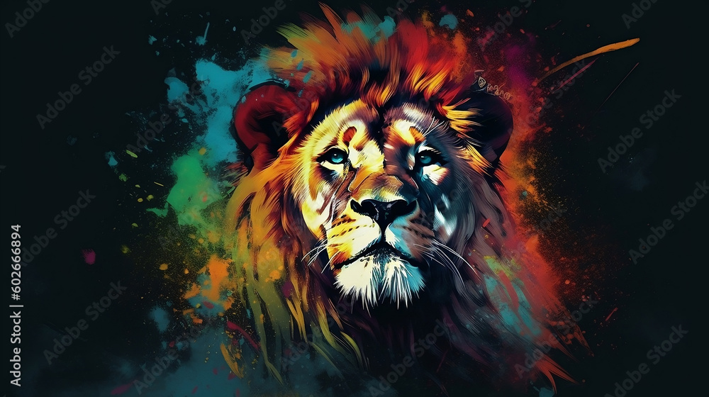 The King of the jungle Lion Concept. Coloring portraite look. Generative ai