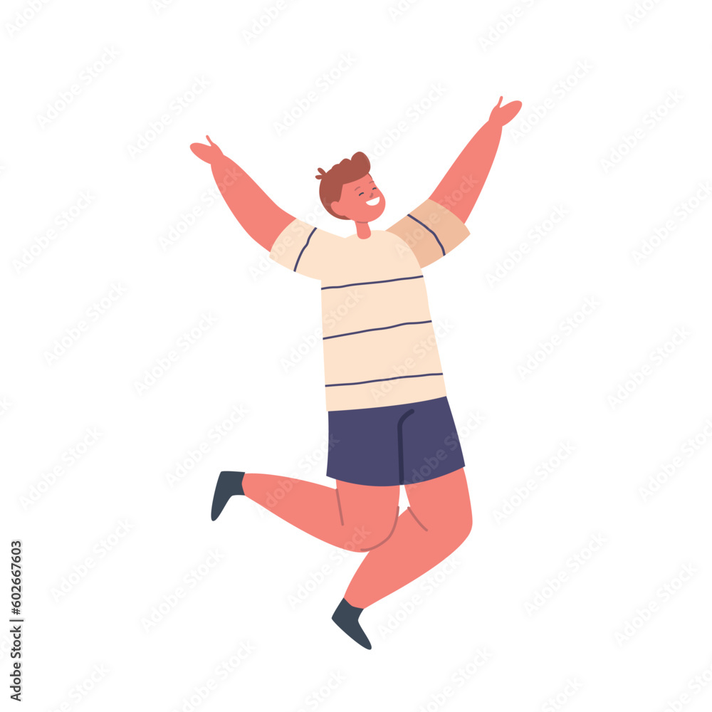 Happy Boy Character. Joyful Young Lad Leaps With Elation, His Face Beaming With Pure Happiness And Freedom Happy Boy Character. Joyful Young Lad Leaps With Elation, His Face Beaming With Pure Happiness And Freedom