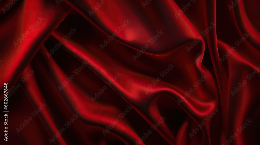 Black red silk satin. Beautiful soft folds. Shiny fabric.Dark luxury background with space for design. Christmas, Birthday, Valentine day, Valentine. Festive concept. Banner. Flat lay, Table top view