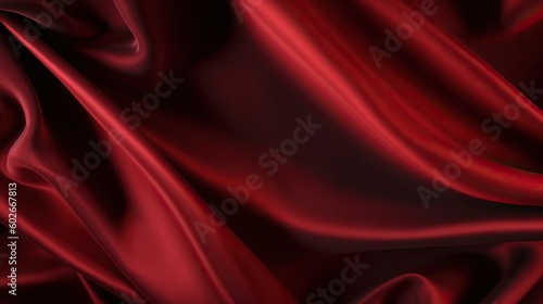 Black red silk satin. Beautiful soft folds. Shiny fabric.Dark luxury background with space for design. Christmas, Birthday, Valentine day, Valentine. Festive concept. Banner. Flat lay, Table top view