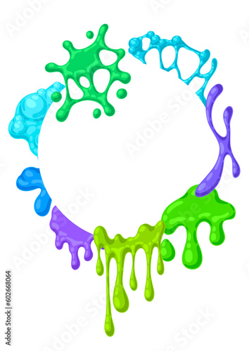 Blots and drips slime background. Toxic mucus smudges streaks and blotch.
