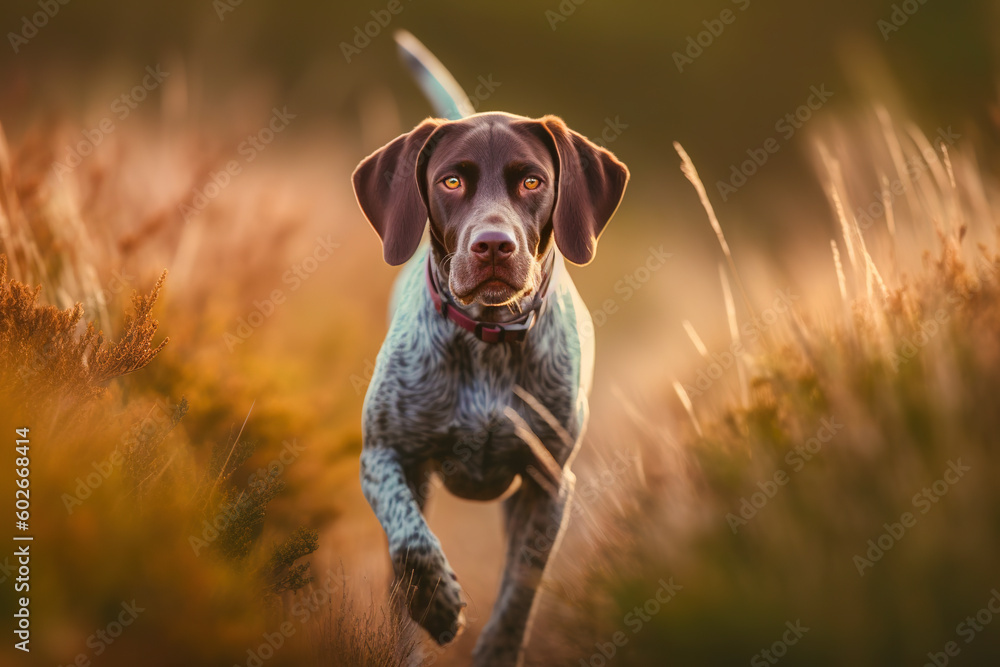 Most beautifu german shorthaired pointer. Hunting dog in the field.
