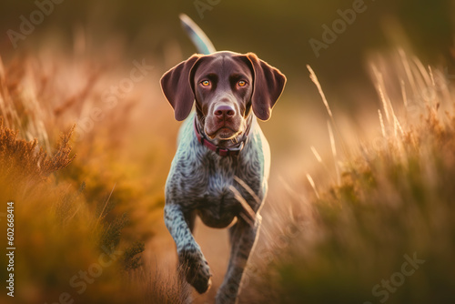 Most beautifu german shorthaired pointer. Hunting dog in the field. 