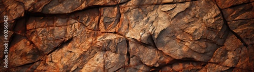 Dark red orange brown rock texture with cracks. Close-up. Rough mountain surface. Stone granite background for design. Nature. Wide. Panoramic.