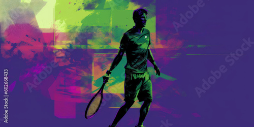 Vibrant Wimbledon Art: Male Tennis Player Silhouette. Generative AI