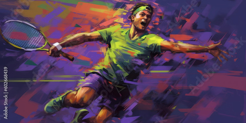 Dynamic Male Tennis Player Illustration in Wimbledon Colors. Generative AI