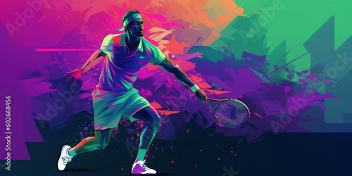 Sporty Male Athlete in Tennis Match. Wimbledon Wallpaper Background. Generative AI