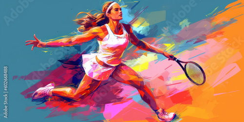 Vibrant Female Tennis Player Illustration. Generative AI