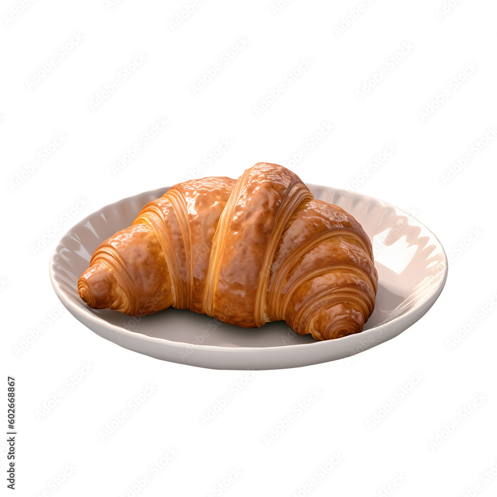 a croissant served in plate transparent background