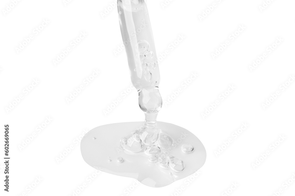 A flowing transparent gel from an eyedropper. Large droplet with bubbles of gel. No background. PNG A flowing transparent gel from an eyedropper. Large droplet with bubbles of gel. No background. PNG
