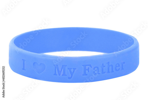 Blank rubber plastic stretch blue bracelet isolated on white background.gift for father day on transparent.