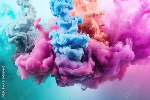 Rainbow Smoke a multicolored Vapor Trail: A colorful plume of smoke in the air, with hues of light magenta and dark cyan, artistically captured, creating a visually striking effect. Generative AI