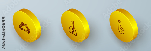 Set Isometric line Tambourine, Balalaika and Bandura icon. Vector
