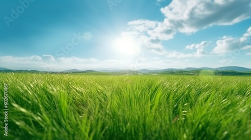 Beautiful panoramic natural landscape of a green field