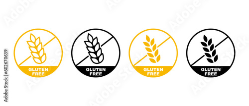 Gluten free vector icons set. No wheat symbols. Gluten free food package illustration