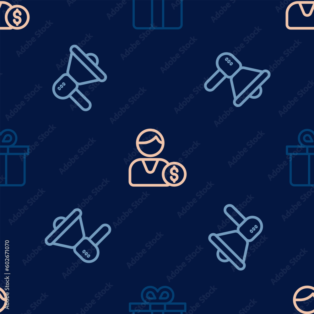 Set line Gift box, Megaphone and Buyer on seamless pattern. Vector Set line Gift box, Megaphone and Buyer on seamless pattern. Vector