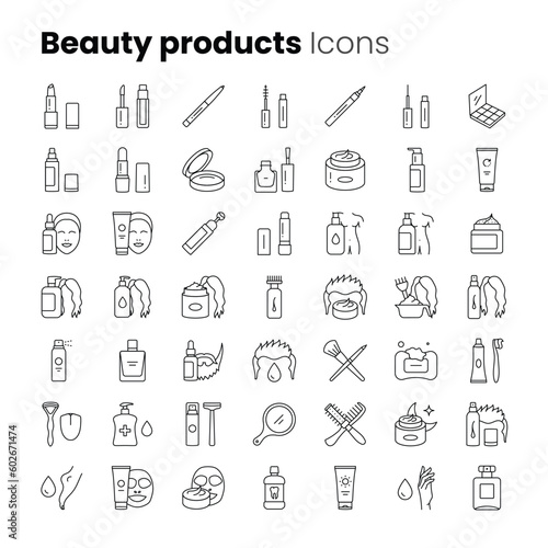 Beauty products vector icon set