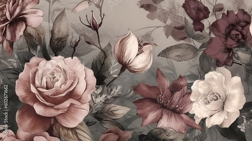 Fototapeta Naklejka Na Ścianę i Meble -  peonies art, rustic painting, background illustration, wallpaper mural art. Generative AI