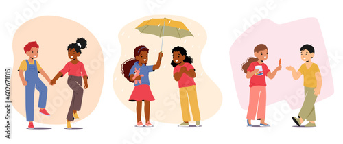 Sharing Sweets or Umbrella, Helping Others, Walk Together, Showing Kindness And Following Rules Children's Good Behavior