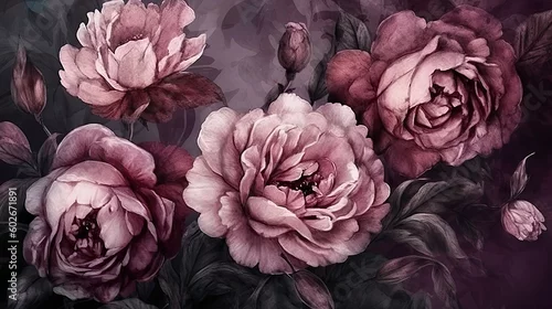 Obraz peonies art, rustic painting, background illustration, wallpaper mural art. Generative AI