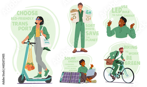 Environmentally Conscious Characters Dedicated To Sustainability, Conservation, And Eco-friendly Practices, Illustration