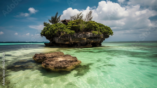 beautiful beach in the tropics like in zanzibar. Generative AI