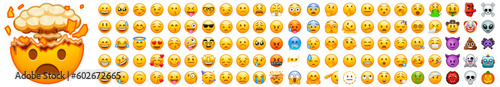 Big set of emoji. Funny emoticons faces with facial expressions. Full editable vector icons. Detailed emoji icons set.